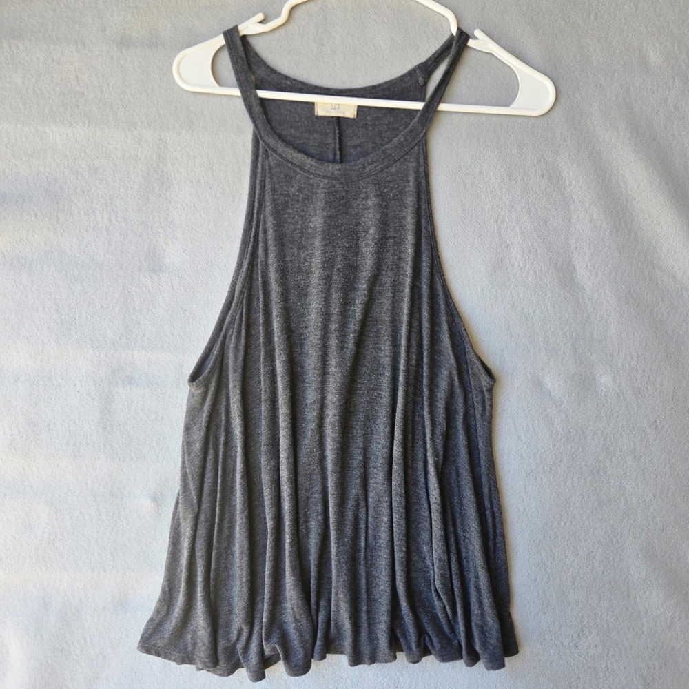 S2J Womens Charcoal Gray Marl High Neck Flowy Halter Tank Top‎ Relaxed Fit boho